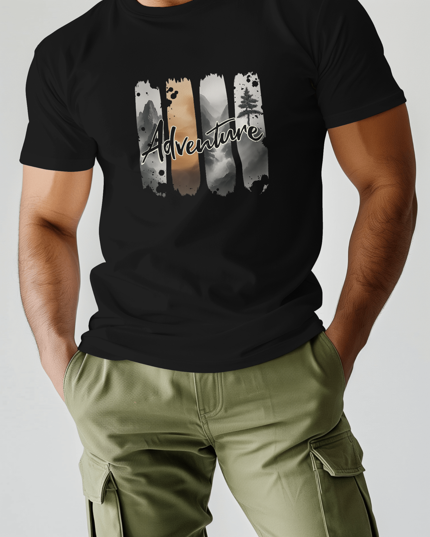 Brushstroke Landscape Regular-Fit T-Shirt - Adventure Outdoors Graphic Tee