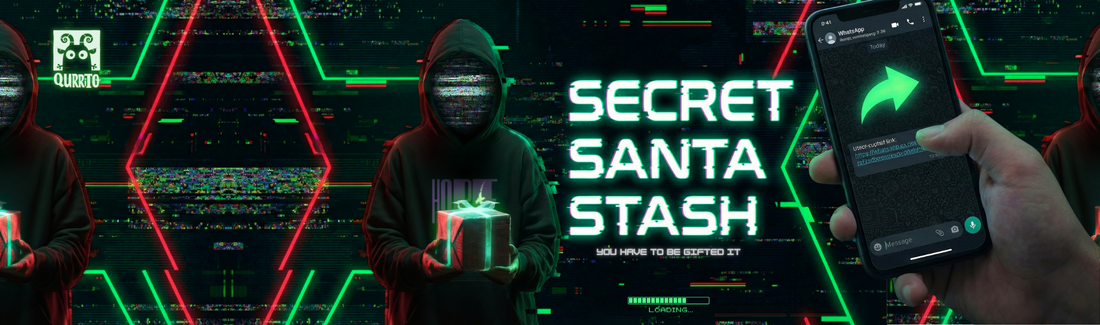 Streetwear model holding a mystery box representing the contents of the secret santa stash.