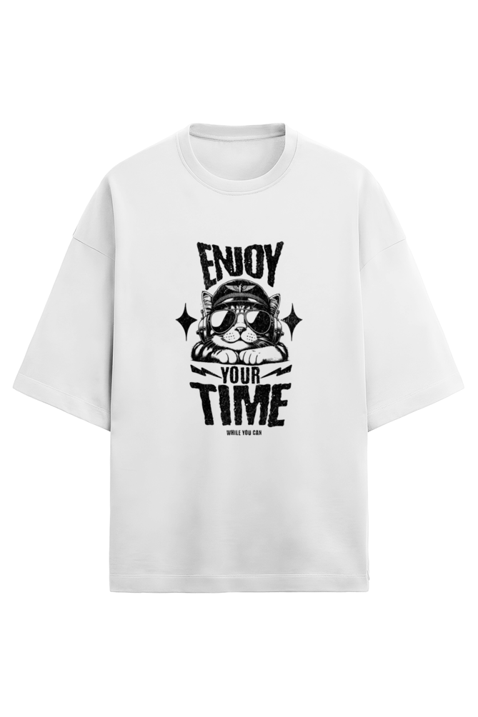 Positive message t-shirt with WPositive message t-shirt with white 'Enjoy Your Time' graphic in oversized fit – QURRiTOhite 'Enjoy Your Time' graphic – QURRiTO