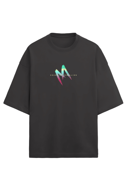 Oversized Punk rock t-shirt with dual sided skull music graphic from Qurrito's rebellion series