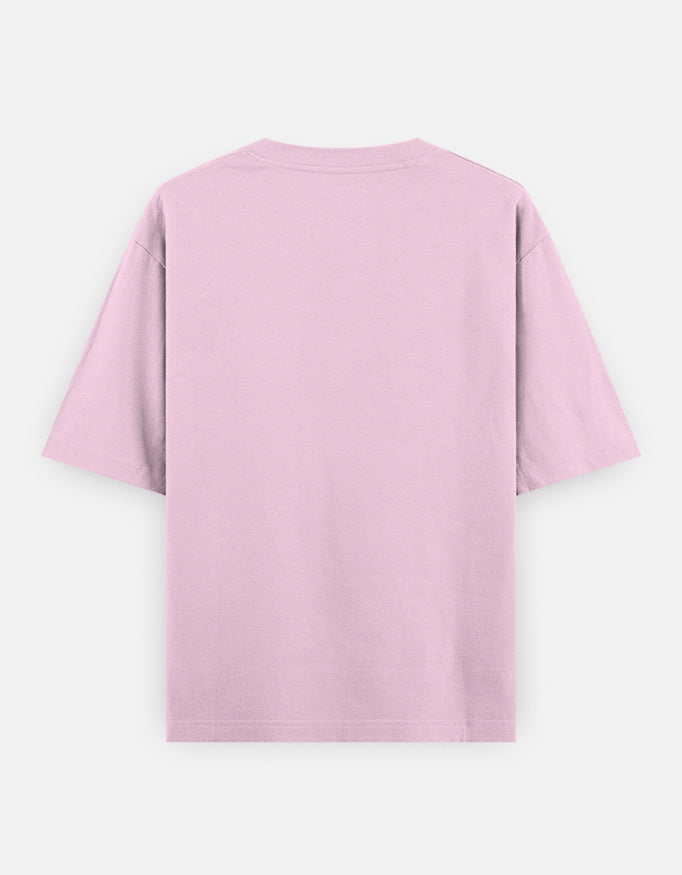 Pink casual cotton oversized t-shirt with upside-down teddy graphic and “RELAXED” text, perfect for laid-back, cozy streetwear looks.
