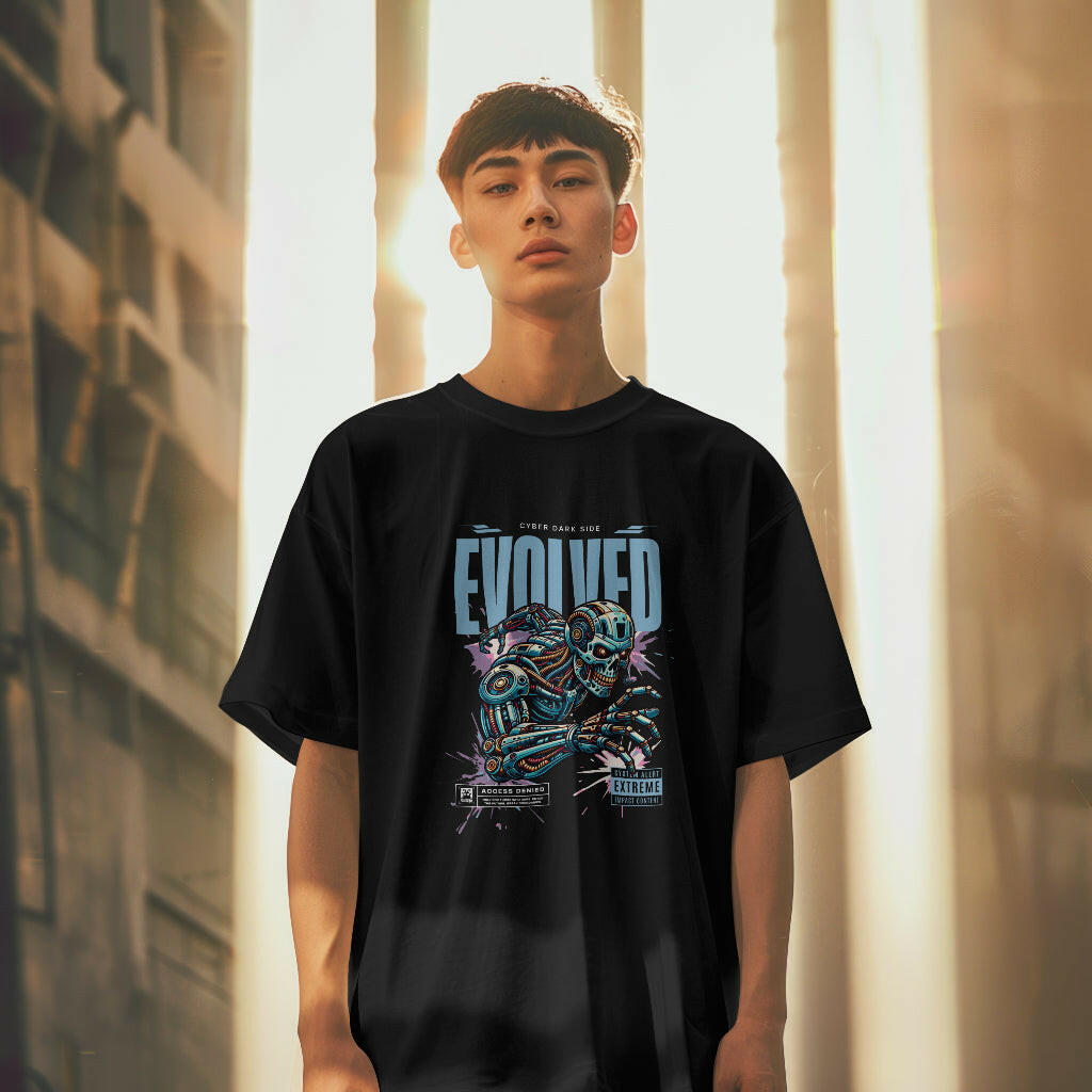 Buy Cyberpunk t-shirt with futuristic dark side graphic and oversized fit