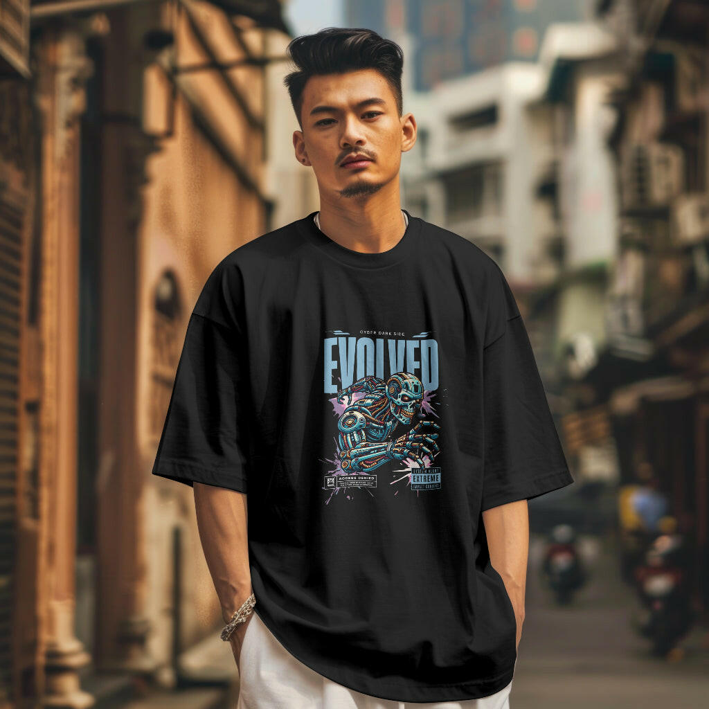 But Cyberpunk t-shirt with futuristic dark side graphic and oversized fit