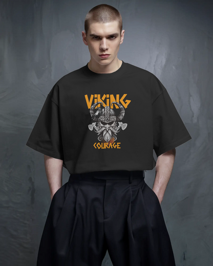 a man wearing Oversized Viking T-Shirt – Unisex Bold Streetwear Tee by QURRiTO