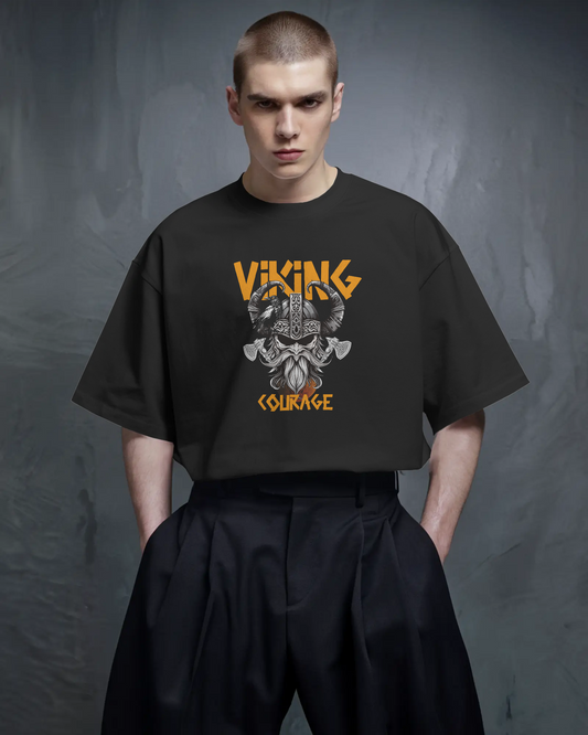 a man wearing Oversized Viking T-Shirt – Unisex Bold Streetwear Tee by QURRiTO