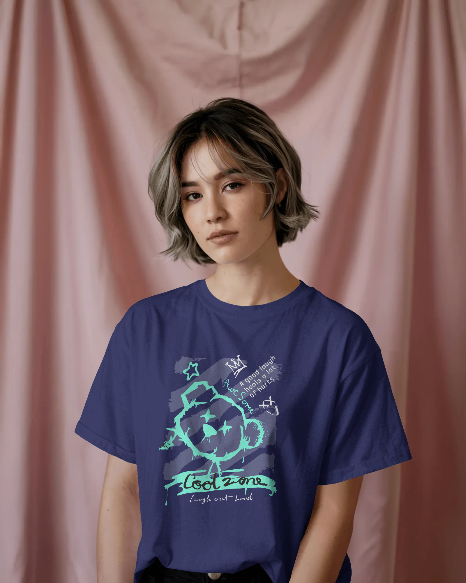 Goth teddy t-shirt with neon graphic design in urban streetwear style from Qurrito