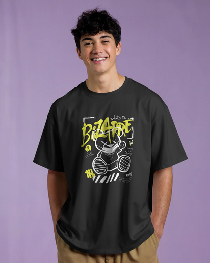a man wearing Oversized Graphic T-Shirt – Bizarre Bear Streetwear by Qurrito