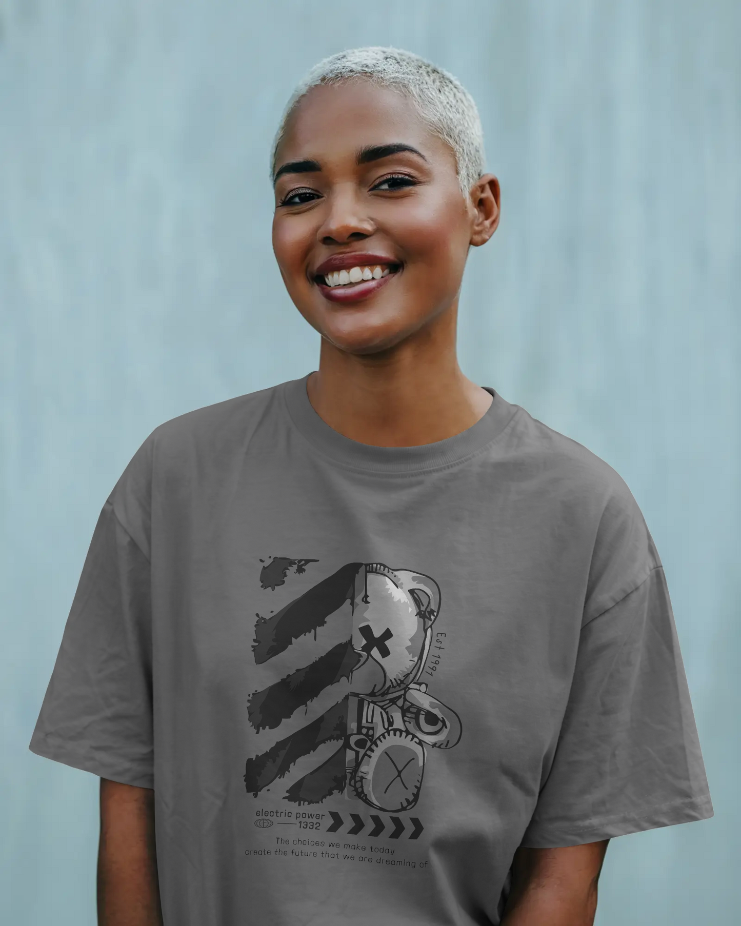 Buy goth teddy t-shirt with electric futuristic design – Qurrito