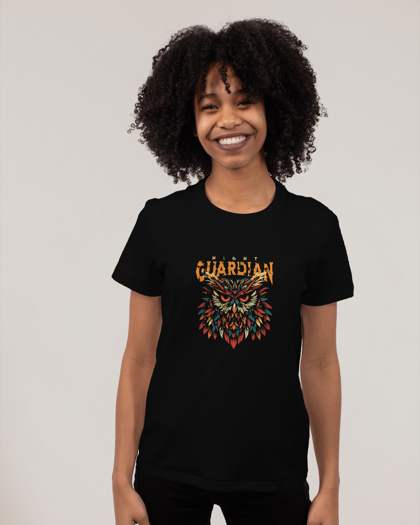 A woman wearing Dark Aesthetic T-Shirt – Night Owl Graphic Gothic Streetwear by Qurrito