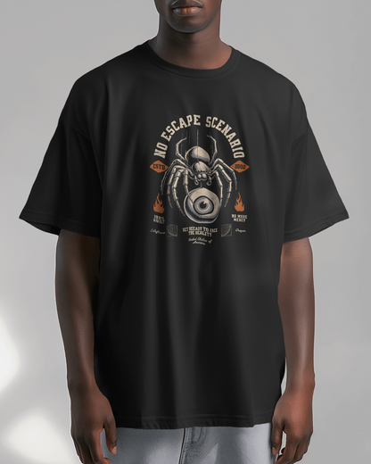 Gothic Horror T-Shirt with spider-eye graphic, perfect for edgy streetwear and dark fashion aesthetics.