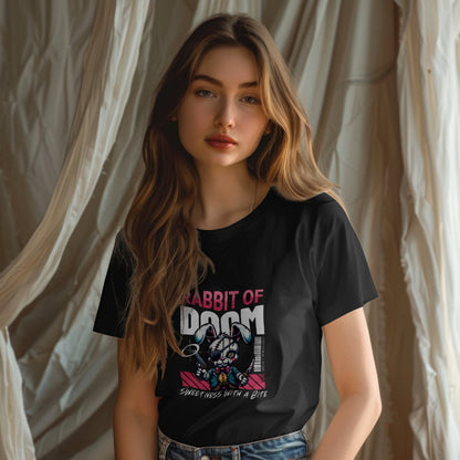 Edgy bunny graphic on alternative streetwear t-shirt with gothic grunge vibe