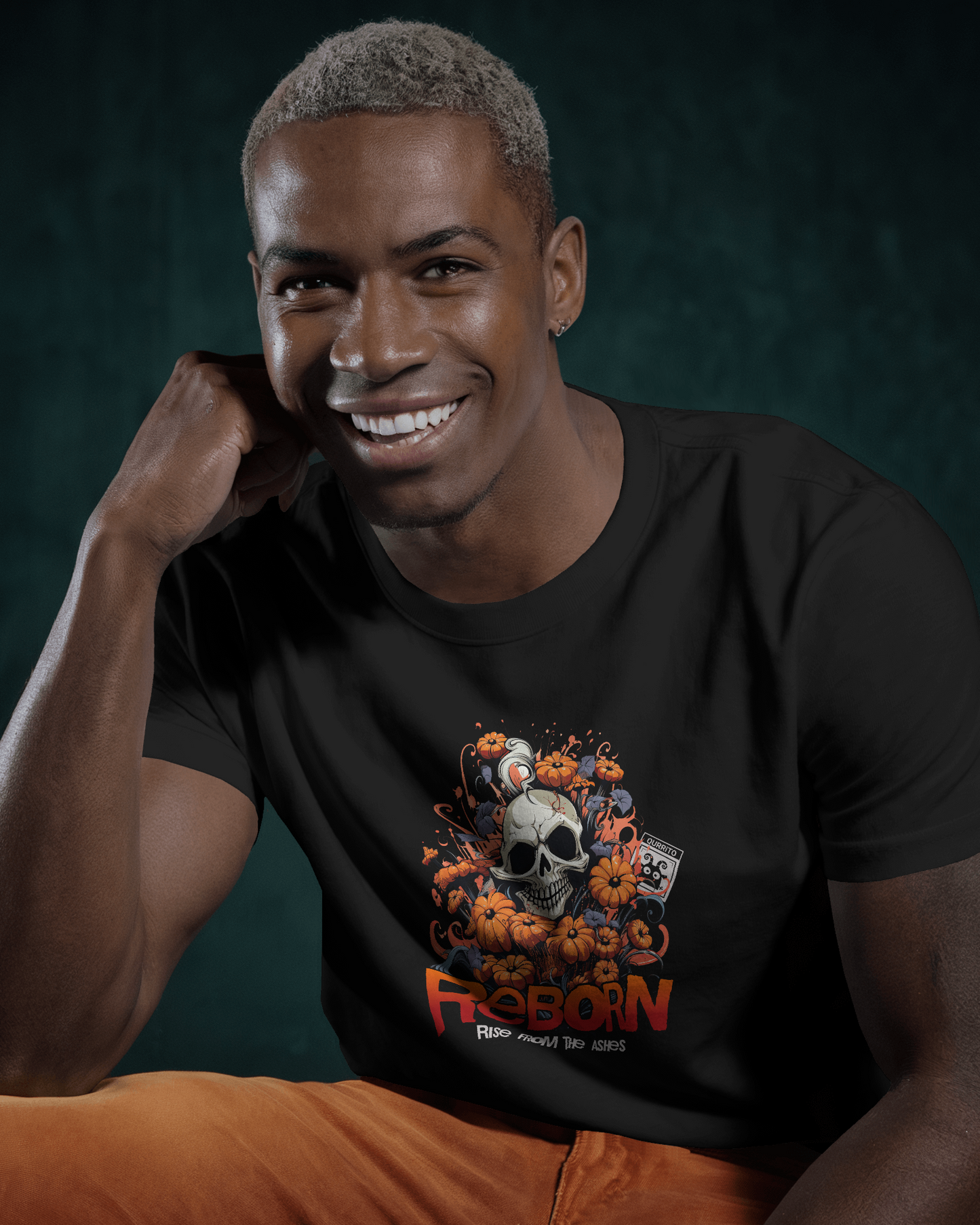 Gothic streetwear t-shirt with skull and pumpkin graphic – edgy Halloween design