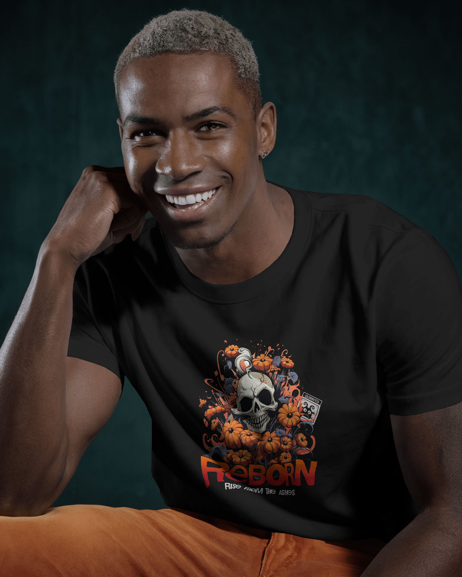 Gothic streetwear t-shirt with skull and pumpkin graphic – edgy Halloween design