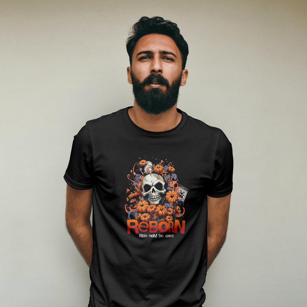 Gothic streetwear t-shirt with skull and pumpkin graphic – edgy Halloween design