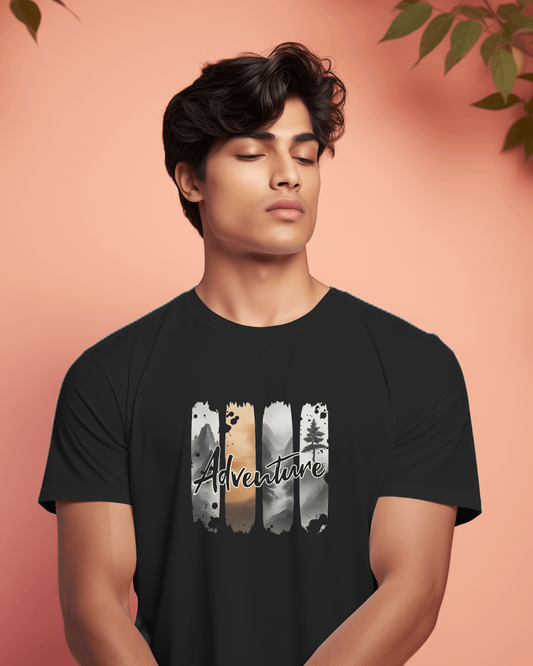 Brushstroke Landscape Regular-Fit T-Shirt - Adventure Outdoors Graphic Tee