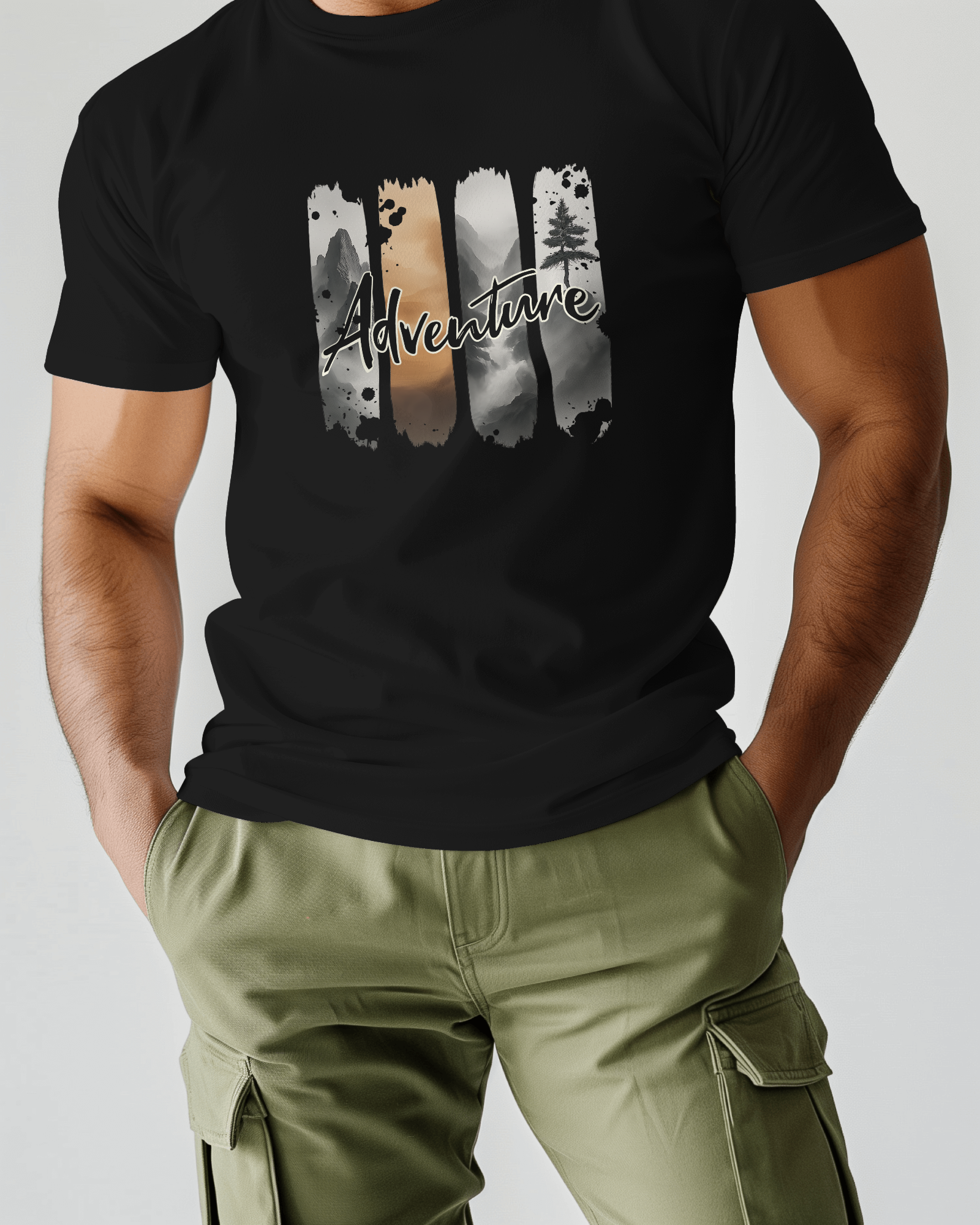 Brushstroke Landscape Regular-Fit T-Shirt - Adventure Outdoors Graphic Tee
