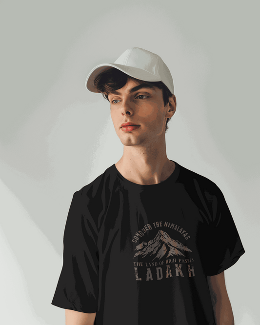 Close-up of Mountain Graphic T-Shirt with Himalayan theme artwork