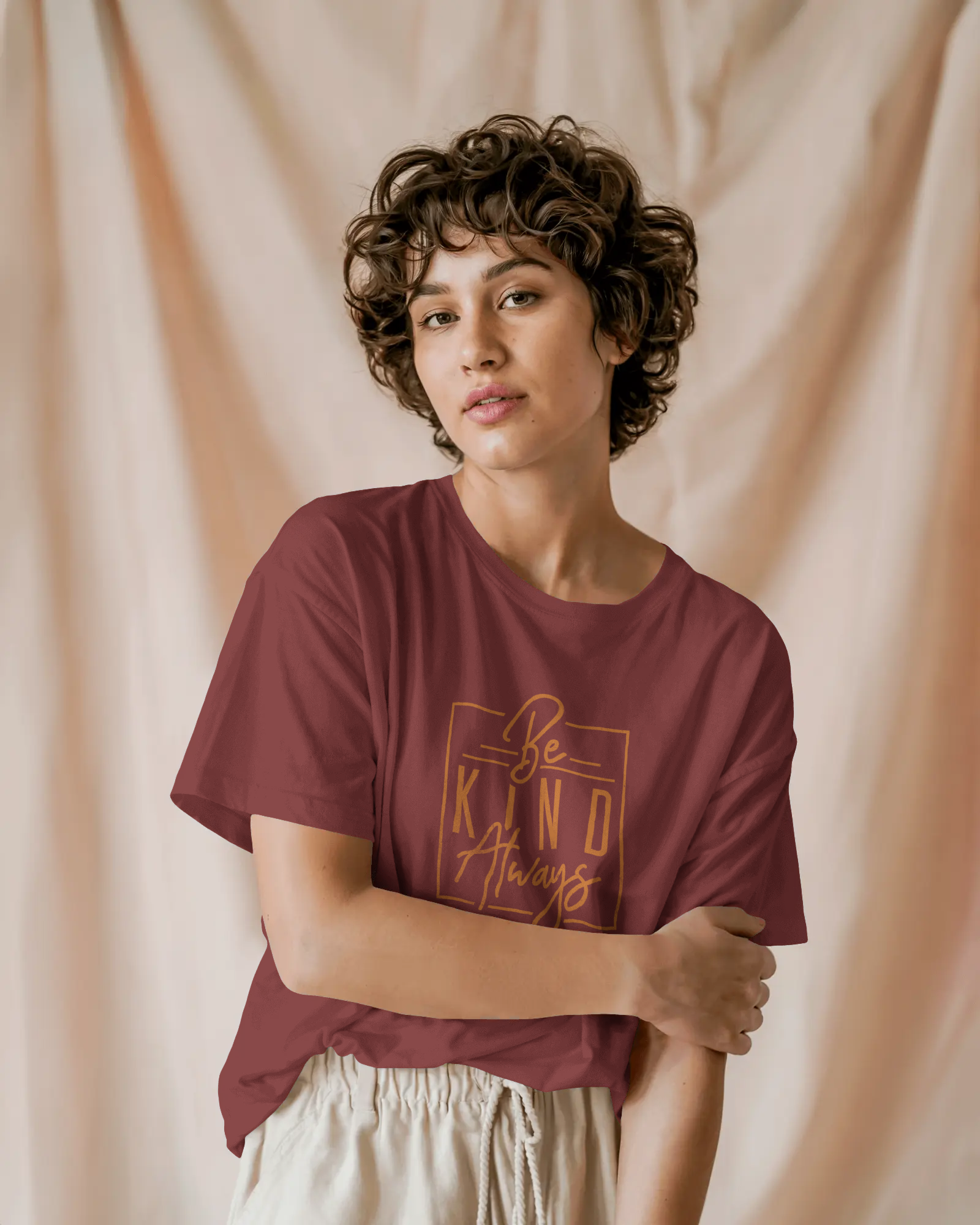 A girl wearing Be Kind Always Regular Fir T-Shirt – Daily Motivation Cotton