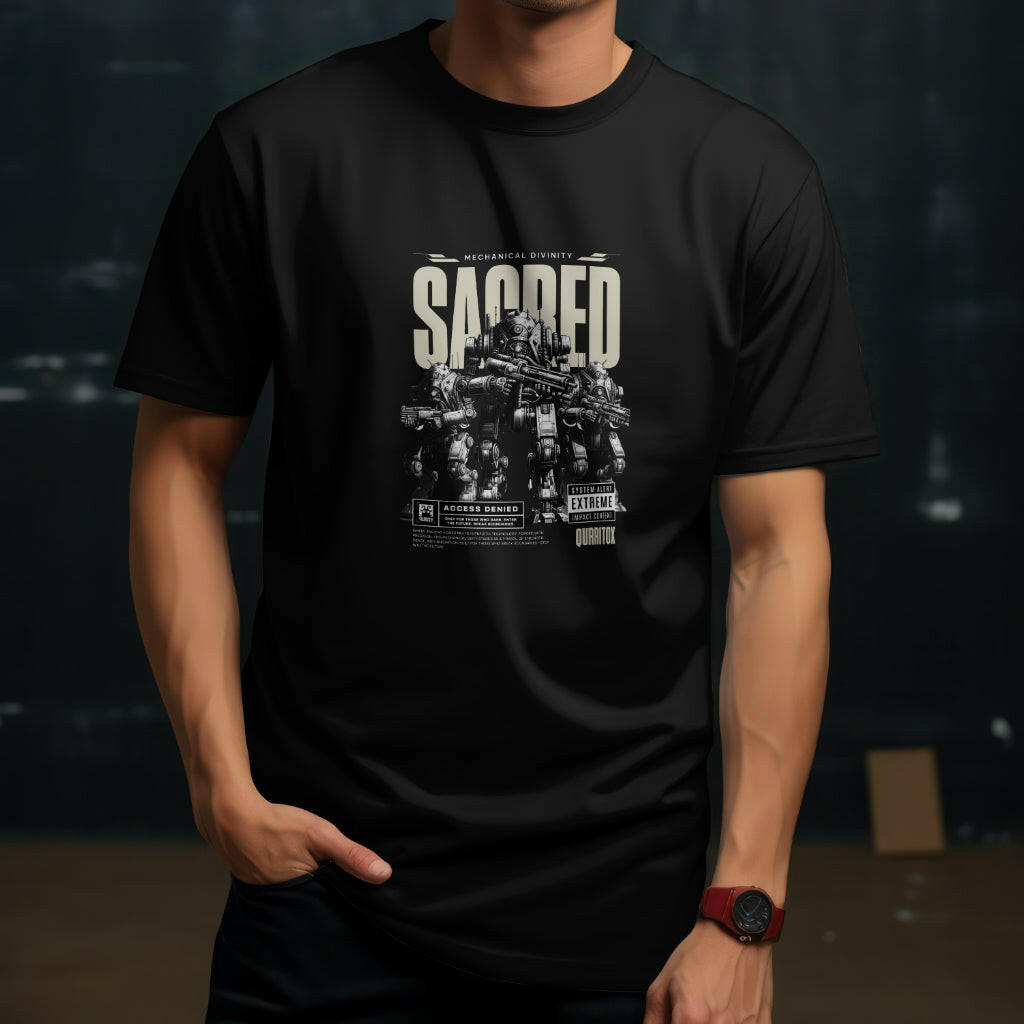 Cyberpunk t-shirt with futuristic mecha robot design – QURRiTO