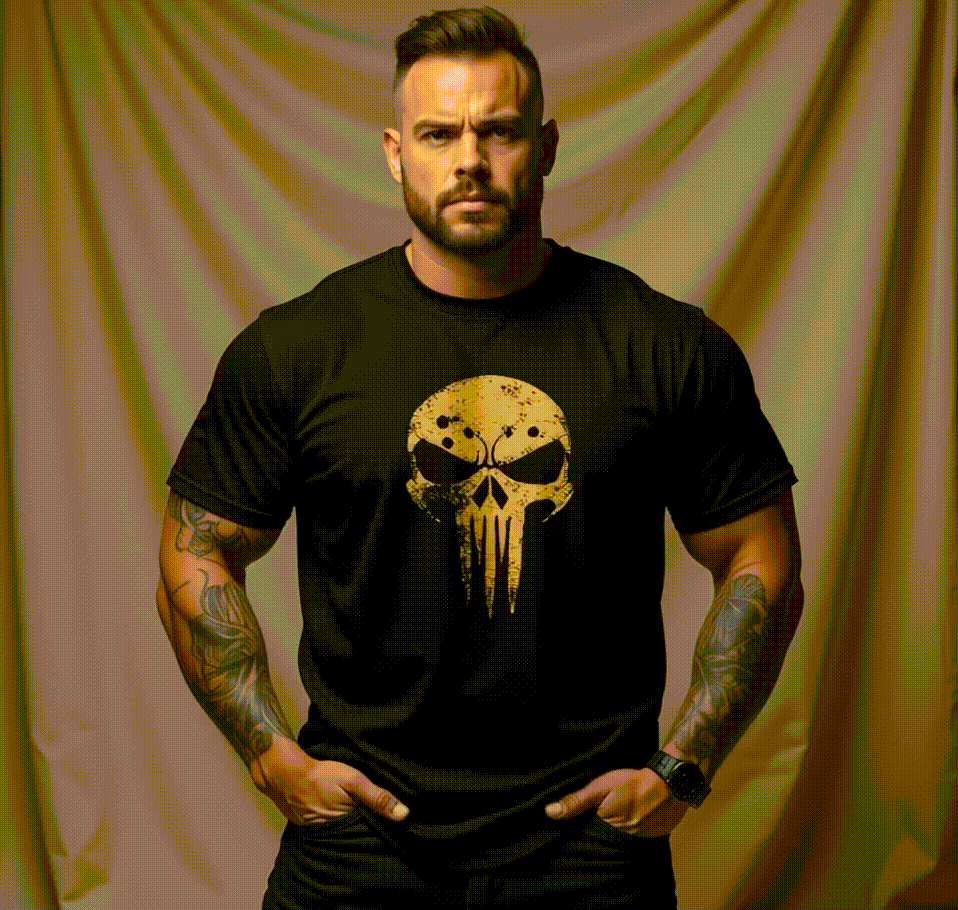 Skull graphic t-shirt for men with bold dark design from Qurrito’s streetwear drop