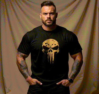 Skull graphic t-shirt for men with bold dark design from Qurrito’s streetwear drop