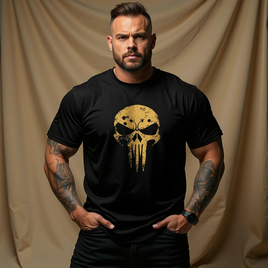 Skull graphic t-shirt for men with bold dark design from Qurrito’s streetwear drop