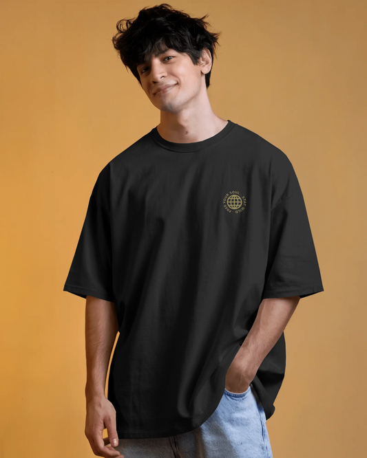 Black oversized streetwear t-shirt with minimalistic Free Your Soul logo print
