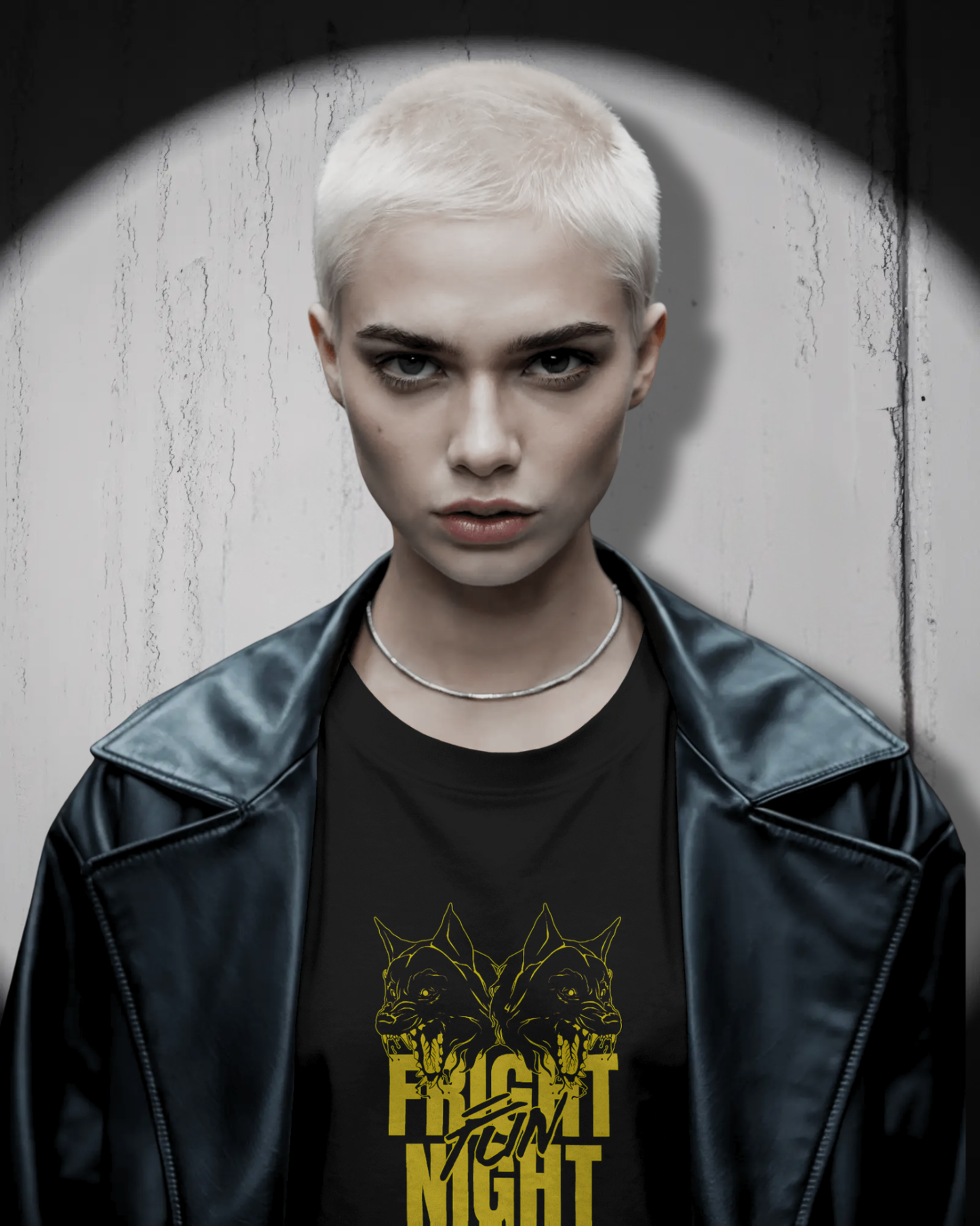 Dark "Fright Night" T-Shirt featuring a mysterious snarling wolf graphic. Night Prowler design, Regular Fit black tee, perfect for a gothic or edgy look.