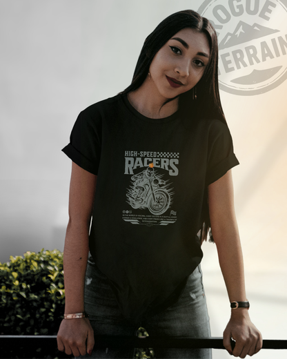 Confident and Pumped Mood Flame Rider tee. Rogue Terrain Collection by Qurrito. Regular Fit cotton T-Shirt for an uncompromising streetwear look.