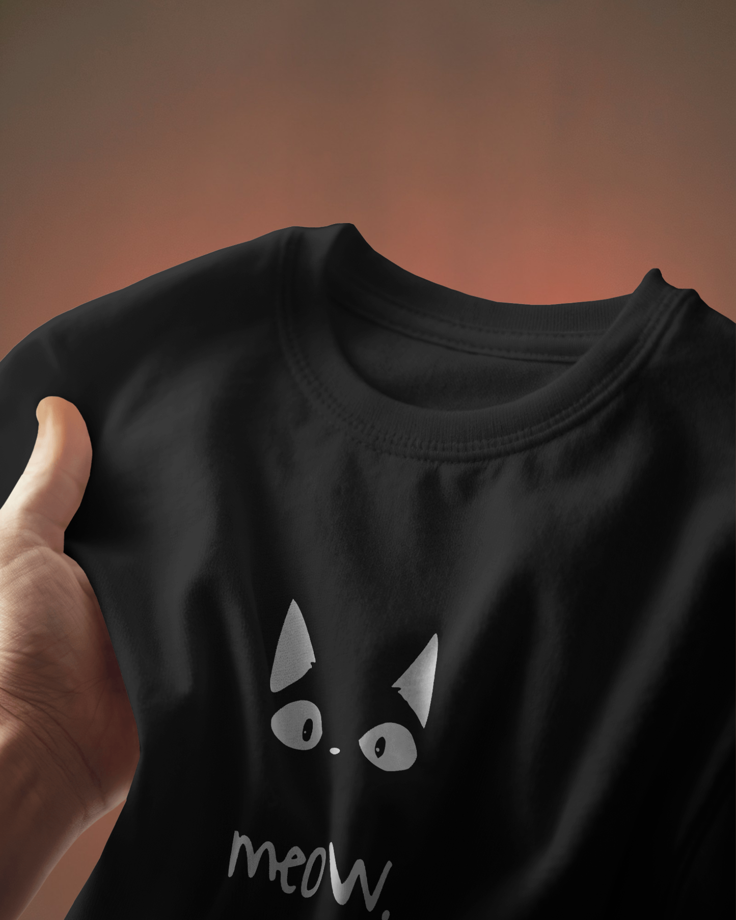 Cat Eyes T-Shirt by Qurrito. Dark black tee with a mysterious yet quirky graphic. Regular Fit cotton shirt for the modern cat lover.