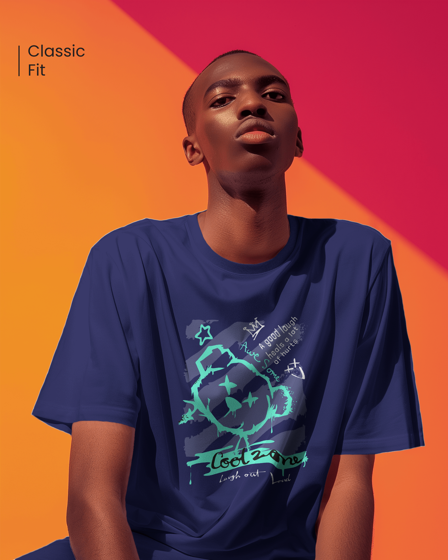 Model in Qurrito’s Goth Teddy Coolzone Neon Teddy Regular Fit T-Shirt. The bold glowing teddy print reflects a mysterious and playful streetwear aesthetic with dark urban tones.