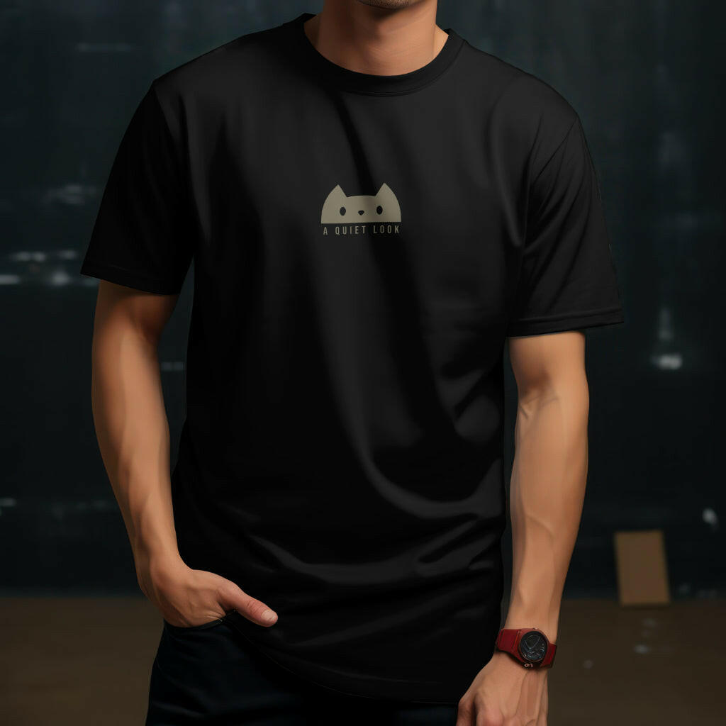 Minimalist Cat Lover T-Shirt India in black cotton with subtle graphic design by QURRiTO