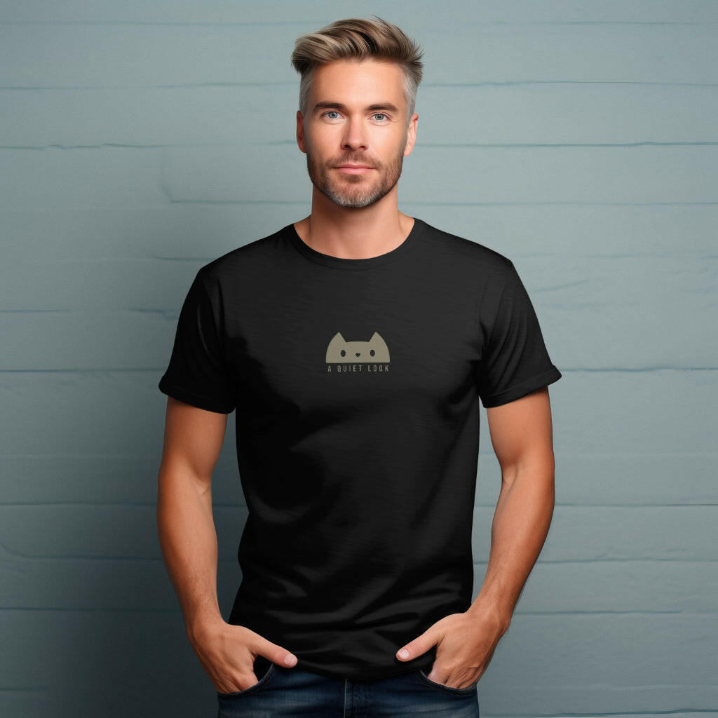 Minimalist Cat Lover T-Shirt India in black cotton with subtle graphic design by QURRiTO