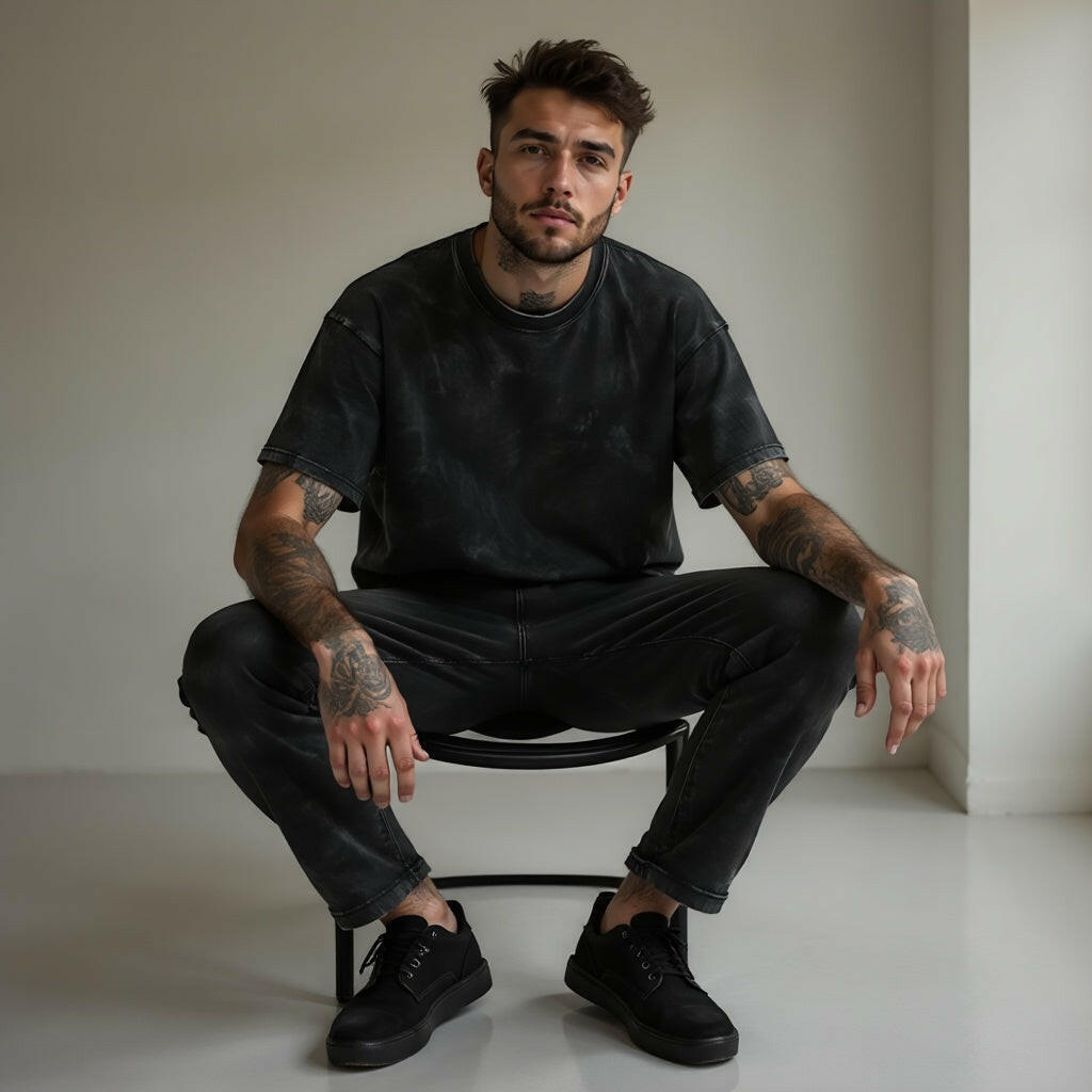 Textured Black Oversized T-Shirt — Vintage Edition