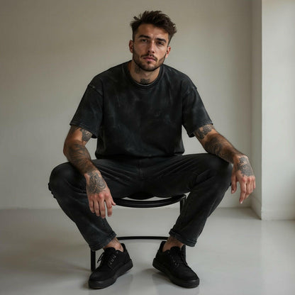 Textured Black Oversized T-Shirt — Vintage Edition