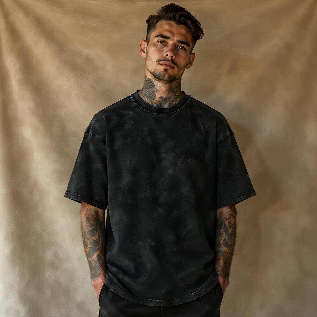 Textured Black Oversized T-Shirt — Vintage Edition