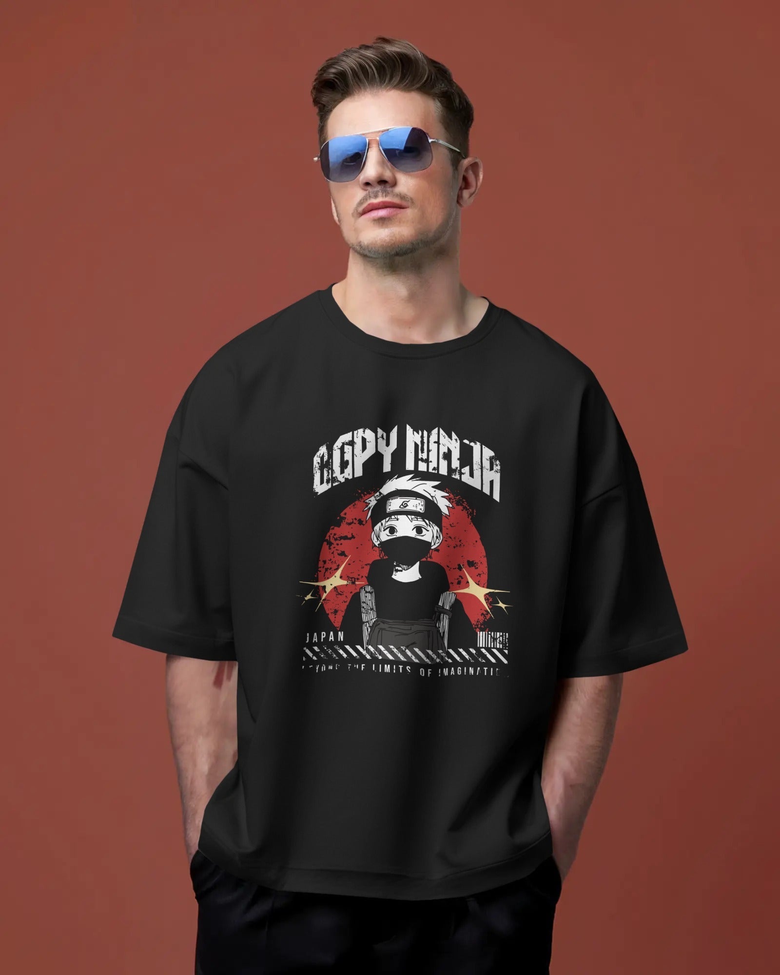 Cotton anime t-shirt featuring oversized Naruto Copy Ninja design