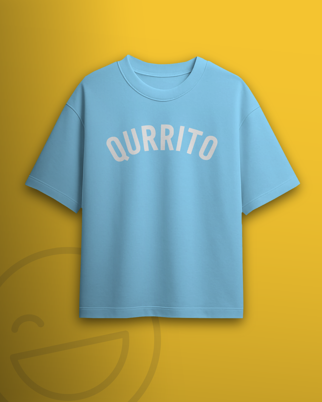Classic light blue oversized Qurrito T-shirt — minimal streetwear essential reflecting cheerful and happy mood.