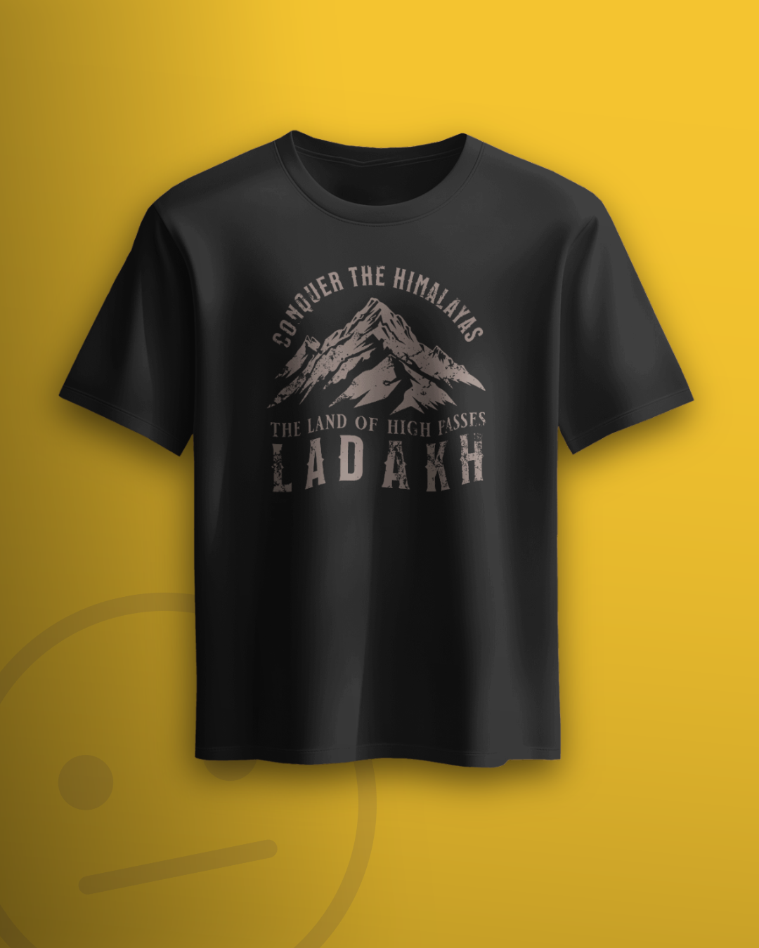 Ladakh Explorer black travel-themed T-shirt by Qurrito — minimal mountain design expressing focused, adventure, and serious spirit.