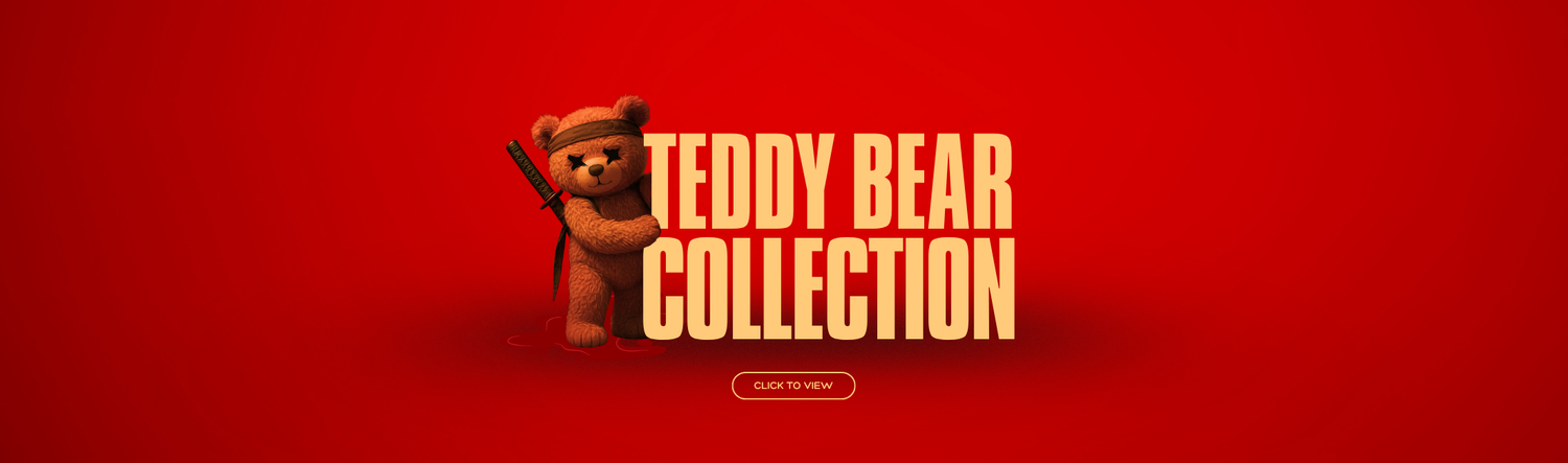 Qurrito Teddy Bear Collection banner showcasing ninja bear graphic — playful and quirky oversized T-shirt series from Qurrito Moodwear.