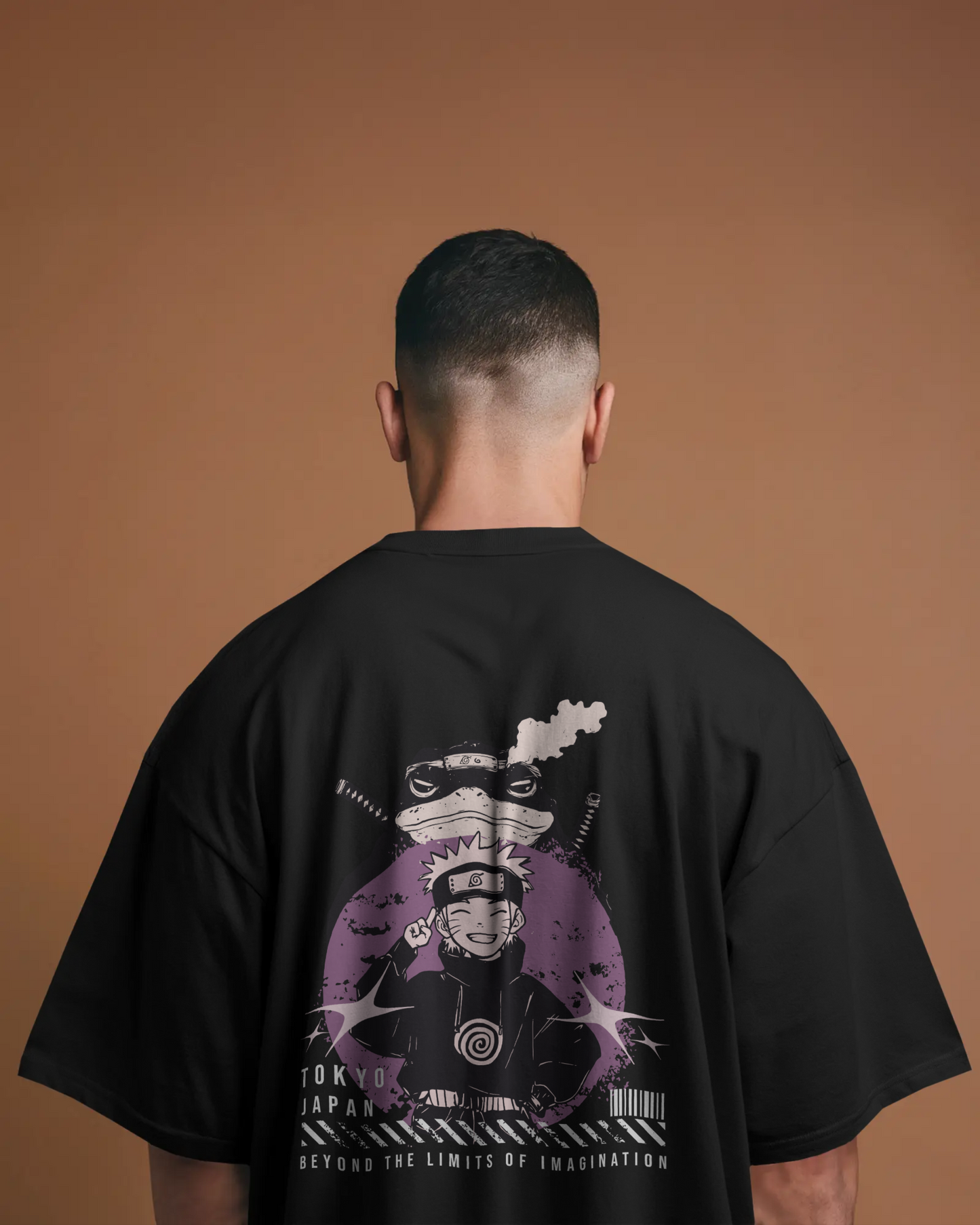 Oversized anime graphic tee featuring Naruto with front and back graphic design