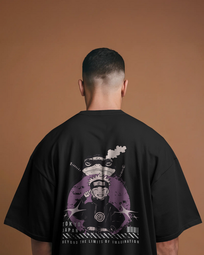 Oversized anime graphic tee featuring Naruto with front and back graphic design