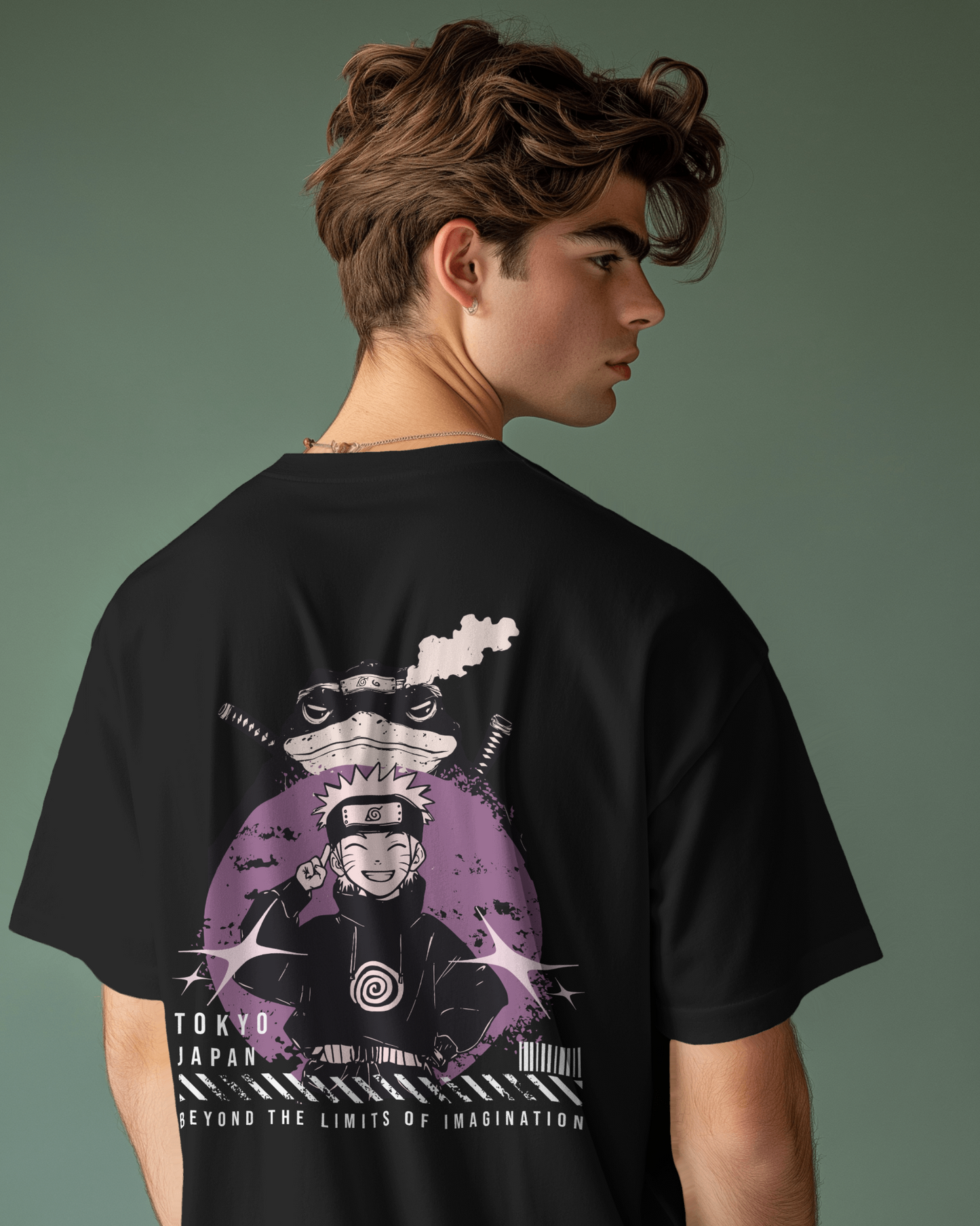 Oversized anime graphic tee featuring Naruto with front and back graphic design