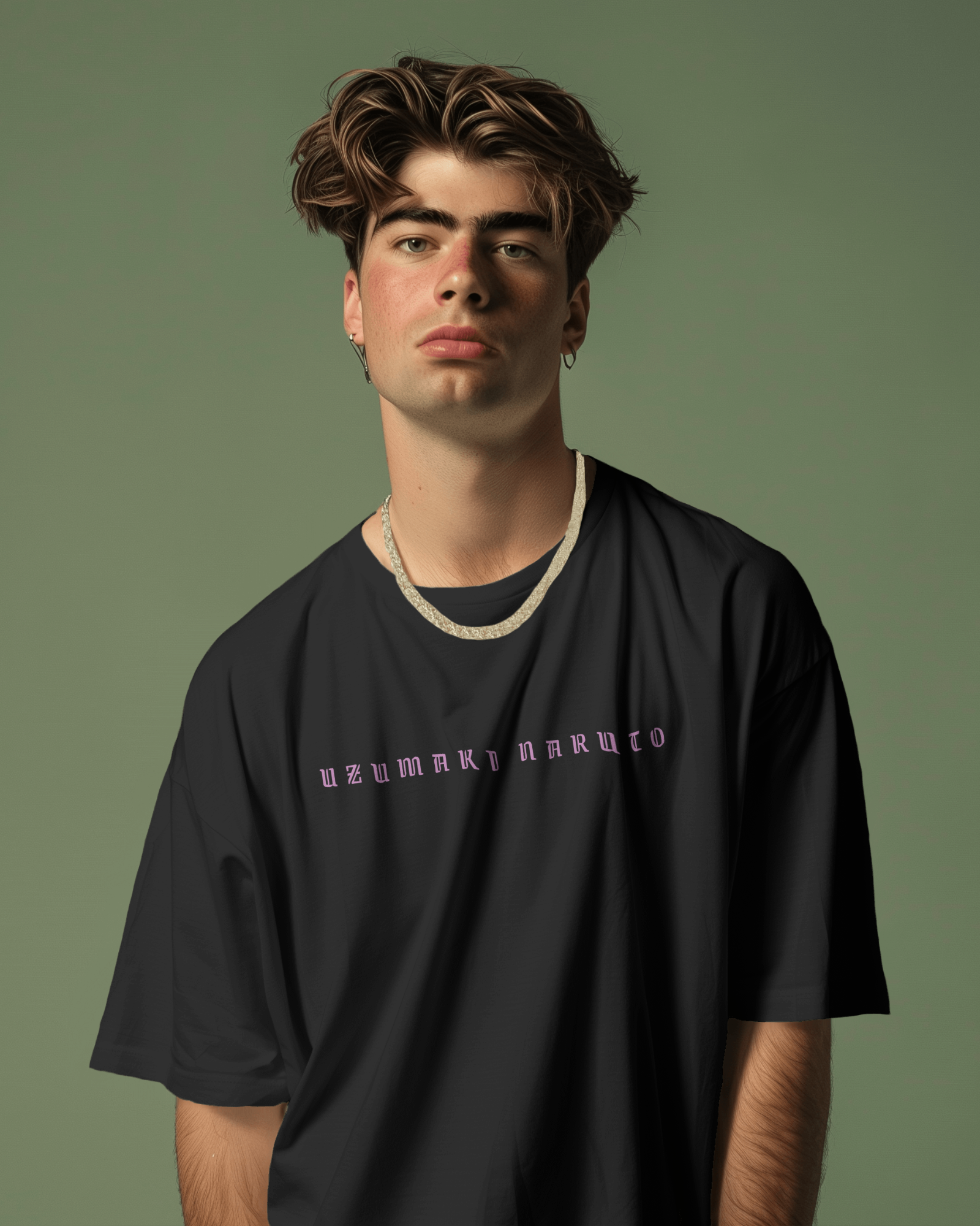 Oversized anime graphic tee featuring Naruto with front and back graphic design