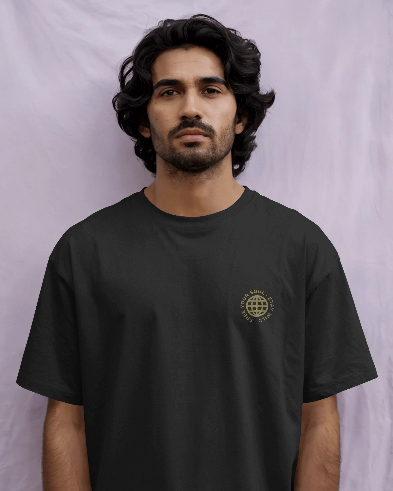 Black oversized streetwear t-shirt with minimalistic Free Your Soul logo print